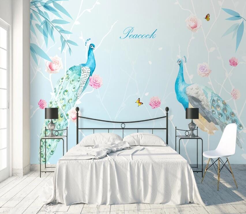 3D Blue Peacock 1797 Wall Murals Wallpaper AJ Wallpaper 2