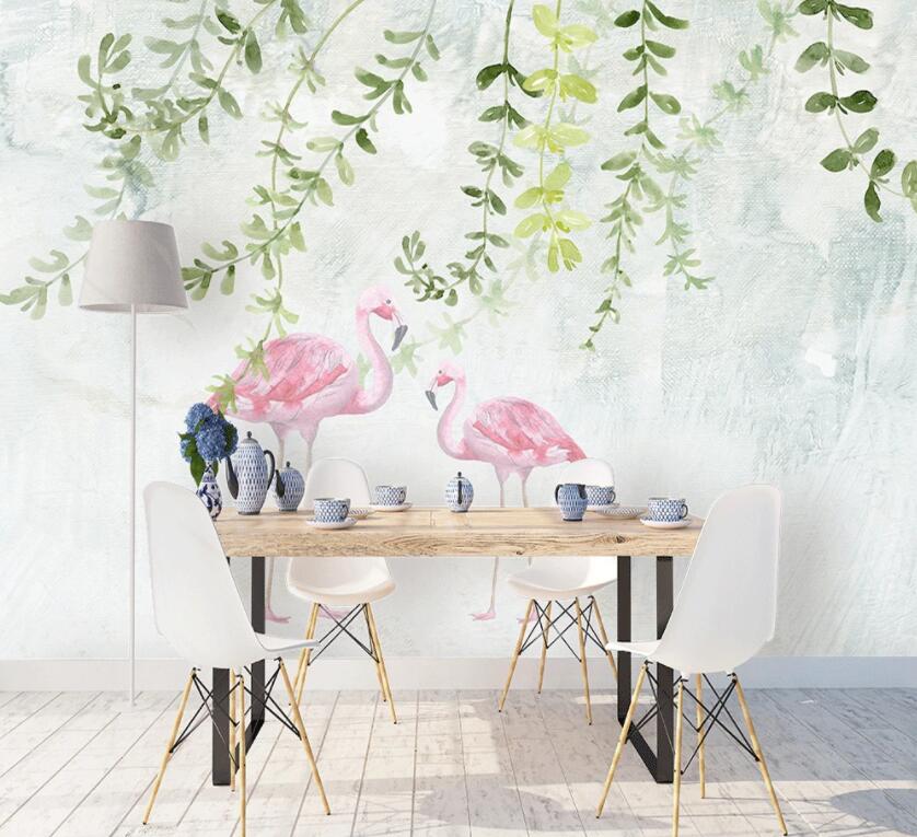 3D Flamingo Leaves 267 Wall Murals Wallpaper AJ Wallpaper 2