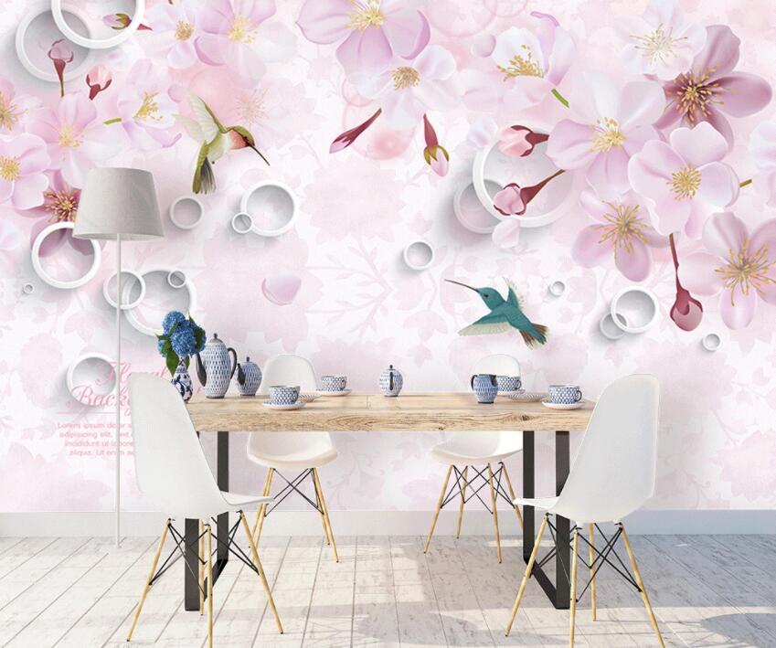 3D Pink Flowers Bird 245 Wall Murals Wallpaper AJ Wallpaper 2