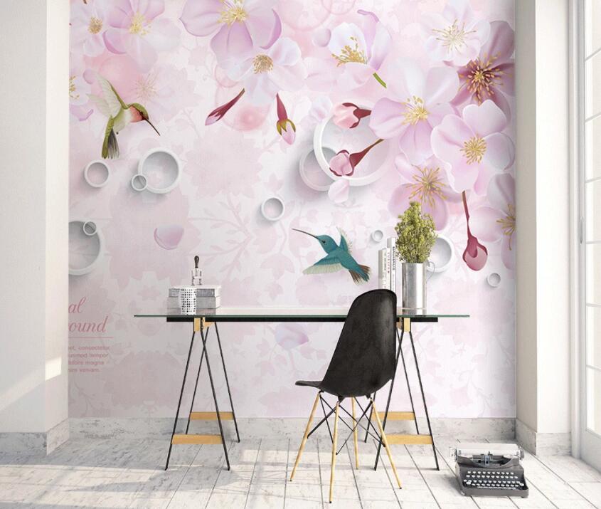 3D Pink Flowers Bird 245 Wall Murals Wallpaper AJ Wallpaper 2