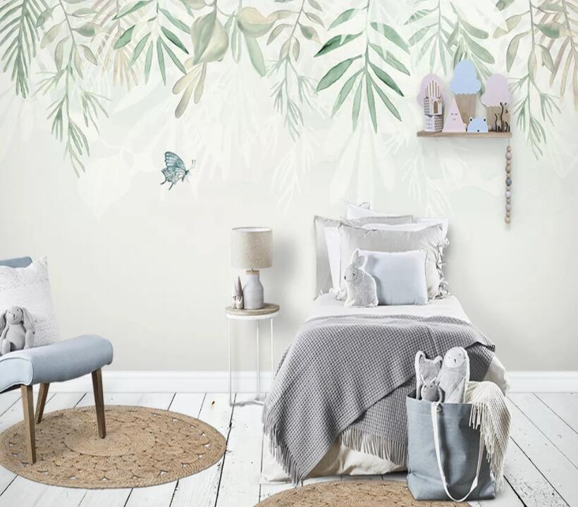 3D Green Leaf Butterfly 182 Wall Murals Wallpaper AJ Wallpaper 2