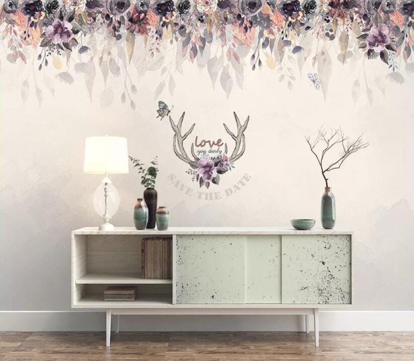 3D Flower Deer Head 1553 Wall Murals Wallpaper AJ Wallpaper 2