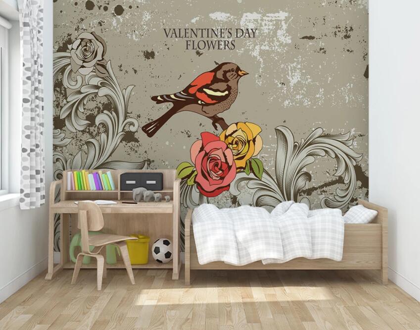 3D Flower Bird 119 Wall Murals Wallpaper AJ Wallpaper 2