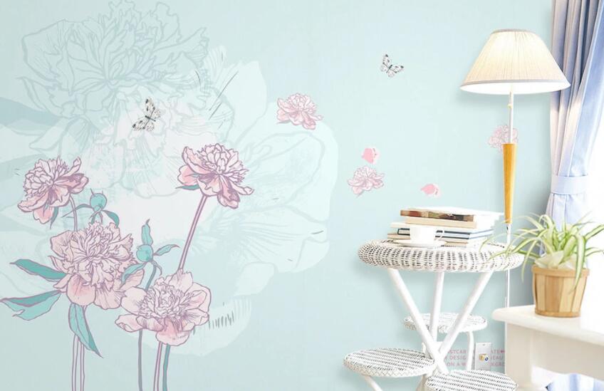 3D Pink Flower Butterfly 092 Wall Murals Wallpaper AJ Wallpaper 2