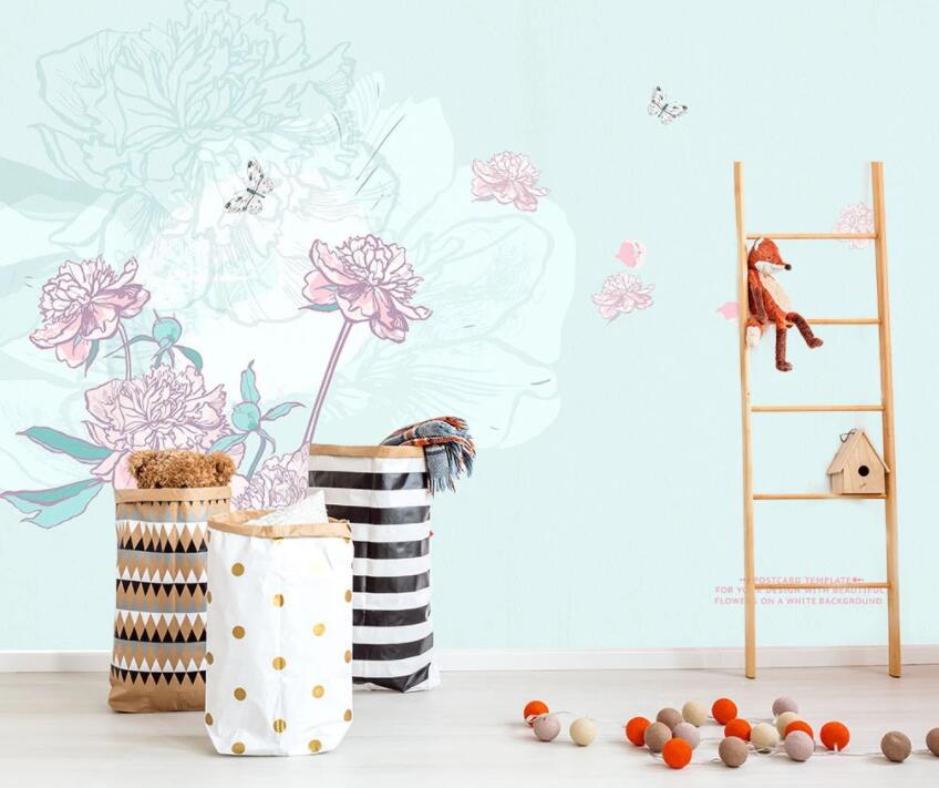 3D Pink Flower Butterfly 092 Wall Murals Wallpaper AJ Wallpaper 2