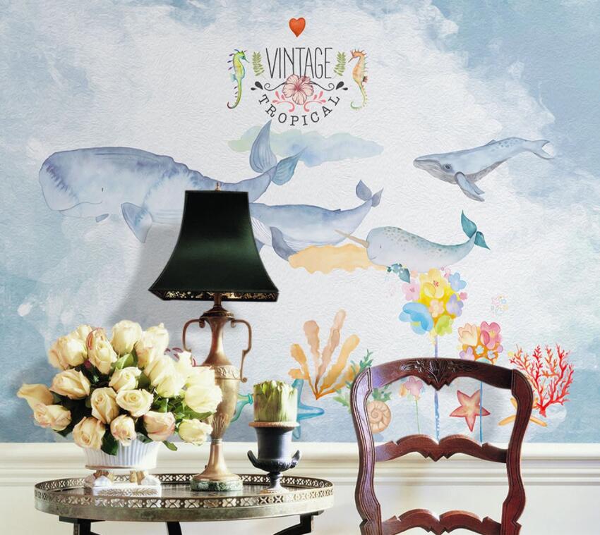 3D Cute Whale 085 Wall Murals Wallpaper AJ Wallpaper 2