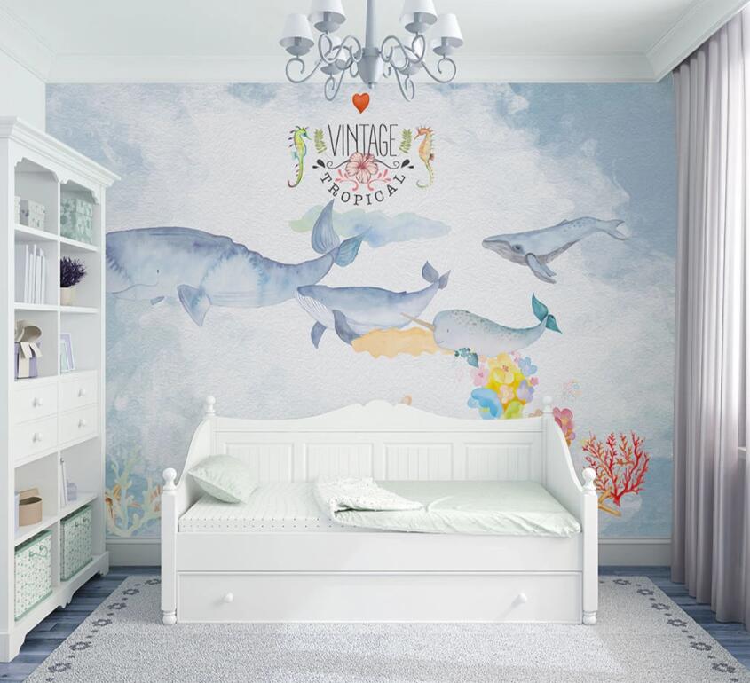 3D Cute Whale 085 Wall Murals Wallpaper AJ Wallpaper 2