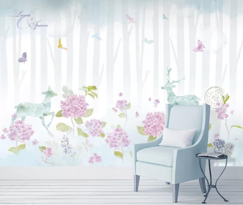 3D Flower Fawn 071 Wall Murals Wallpaper AJ Wallpaper 2