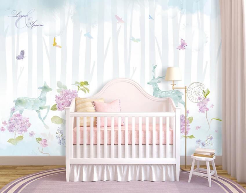 3D Flower Fawn 071 Wall Murals Wallpaper AJ Wallpaper 2