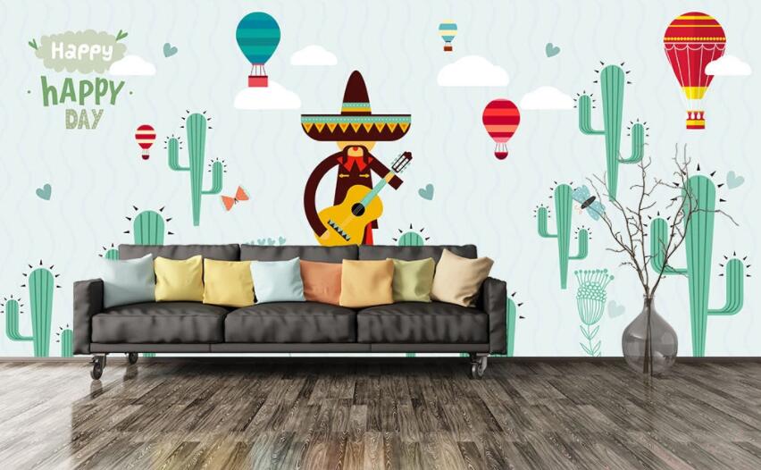 3D Hot Air Balloon Cactus 036 Wall Murals Wallpaper AJ Wallpaper 2