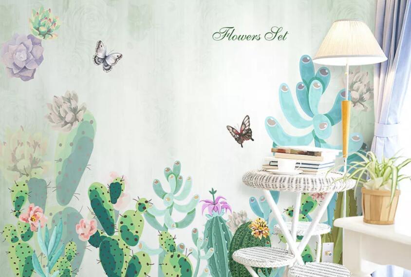 3D Butterfly Green Plant 060 Wall Murals Wallpaper AJ Wallpaper 2