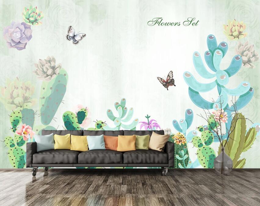 3D Butterfly Green Plant 060 Wall Murals Wallpaper AJ Wallpaper 2