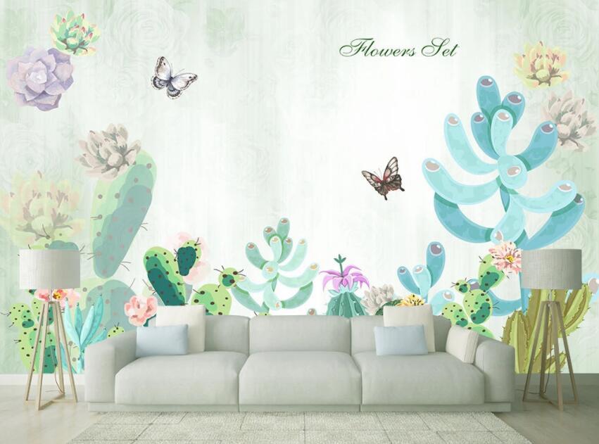 3D Butterfly Green Plant 060 Wall Murals Wallpaper AJ Wallpaper 2