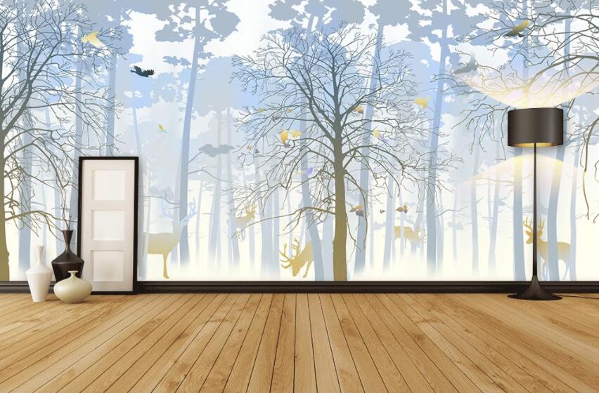 3D Foggy Forest 030 Wall Murals Wallpaper AJ Wallpaper 2