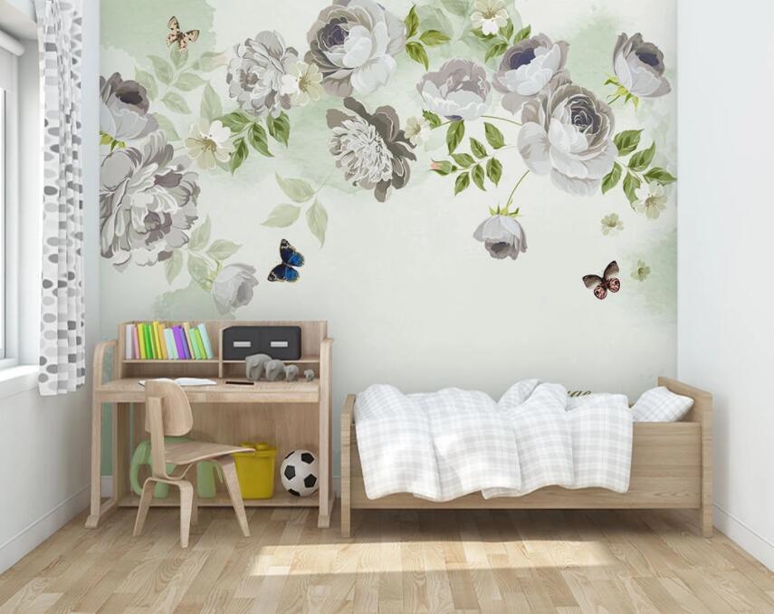 3D White Flowers 023 Wall Murals Wallpaper AJ Wallpaper 2
