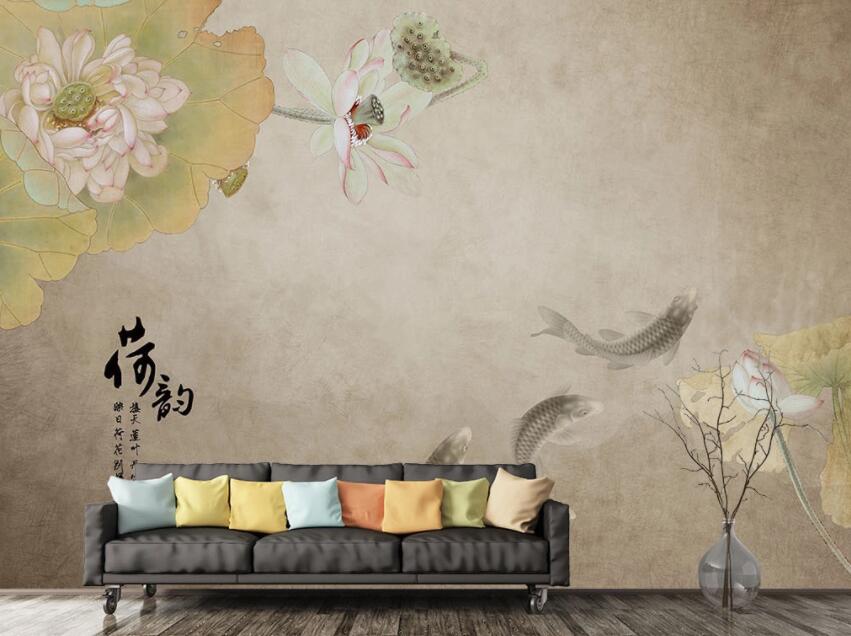 3D Goldfish Lotus 022 Wall Murals Wallpaper AJ Wallpaper 2