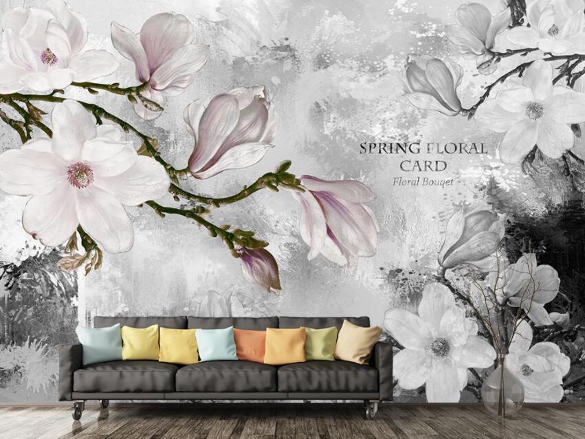3D White Flowers 003 Wall Murals Wallpaper AJ Wallpaper 2