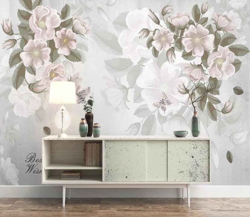3D White Flowers 1461 Wall Murals Wallpaper AJ Wallpaper 2