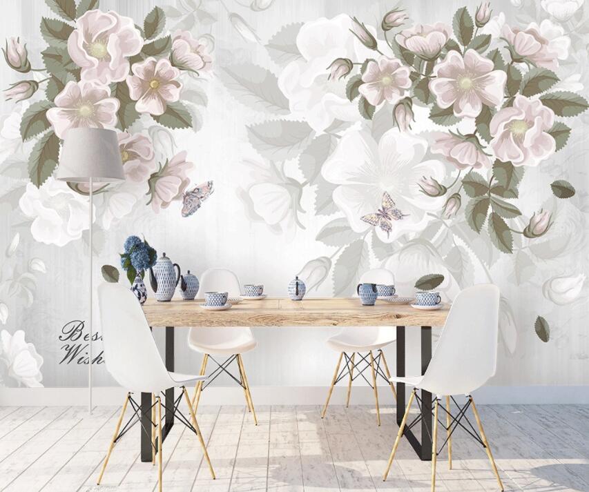 3D White Flowers 1461 Wall Murals Wallpaper AJ Wallpaper 2