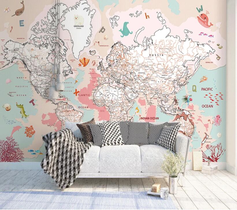 3D Pink Map 1435 Wall Murals Wallpaper AJ Wallpaper 2
