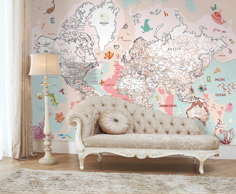 3D Pink Map 1435 Wall Murals Wallpaper AJ Wallpaper 2
