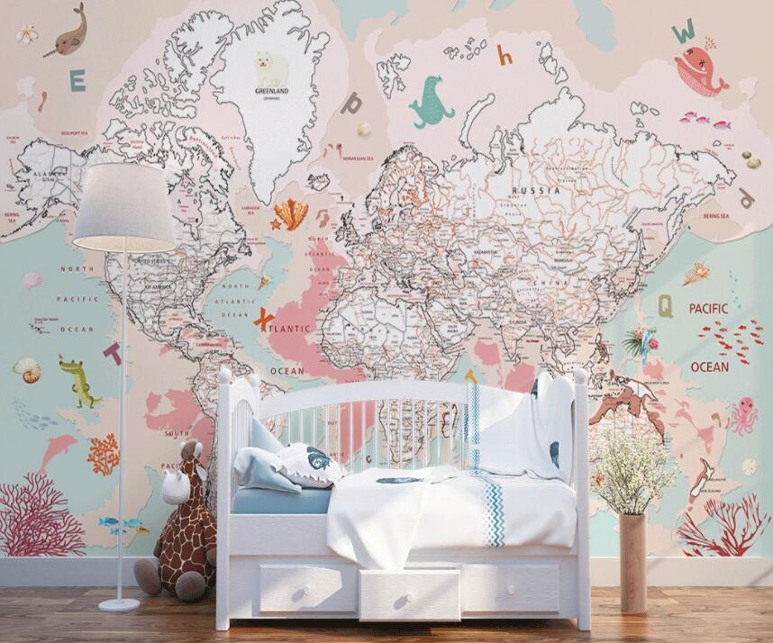 3D Pink Map 1435 Wall Murals Wallpaper AJ Wallpaper 2