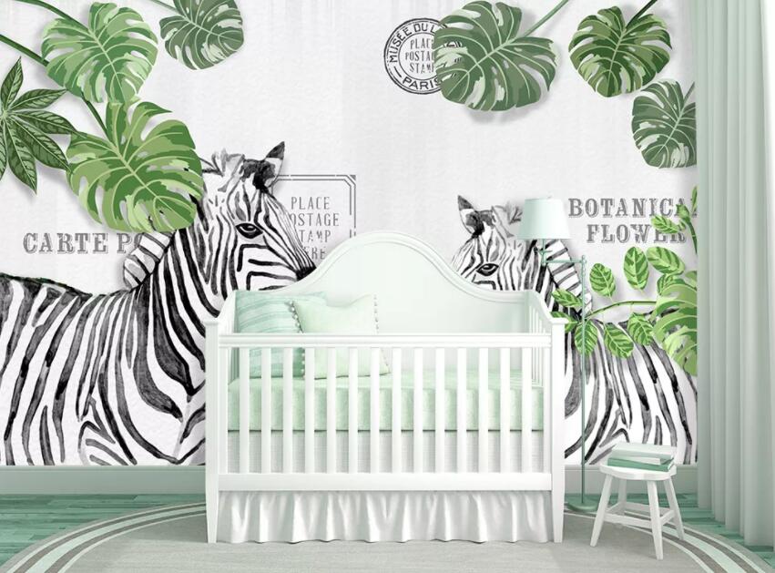 3D Leaf Zebra 1403 Wall Murals Wallpaper AJ Wallpaper 2