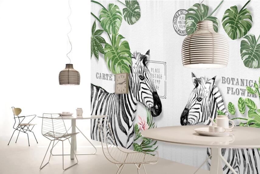 3D Leaf Zebra 1403 Wall Murals Wallpaper AJ Wallpaper 2