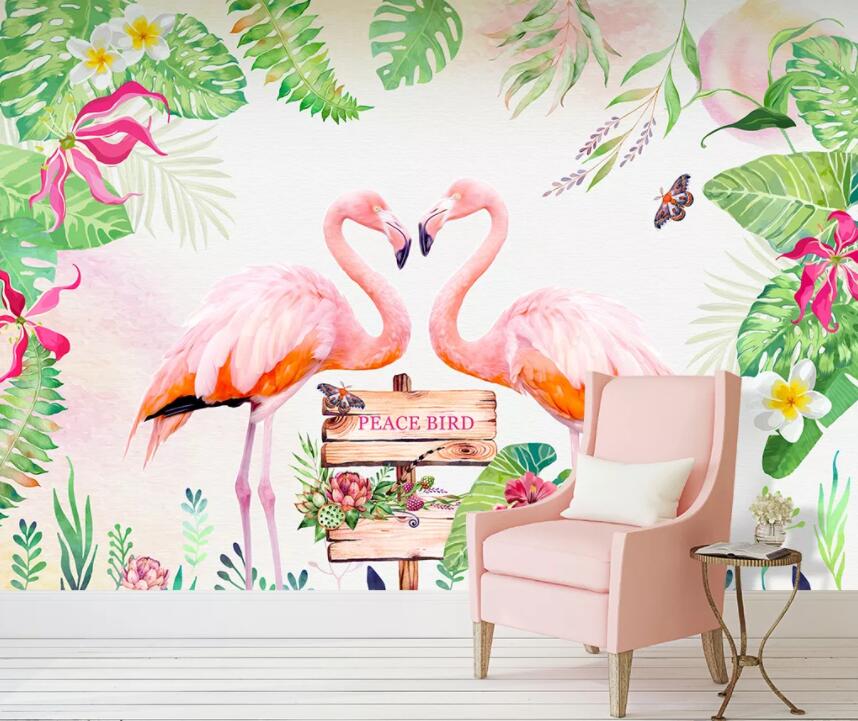 3D Pink Flamingo WC1398 Wall Murals Wallpaper AJ Wallpaper 2