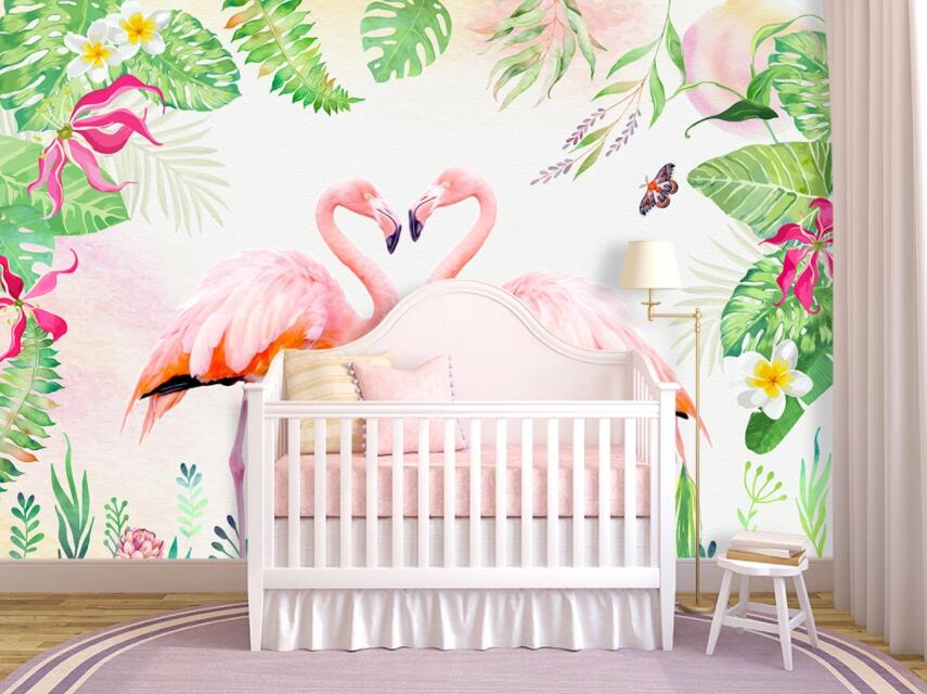 3D Pink Flamingo WC1398 Wall Murals Wallpaper AJ Wallpaper 2