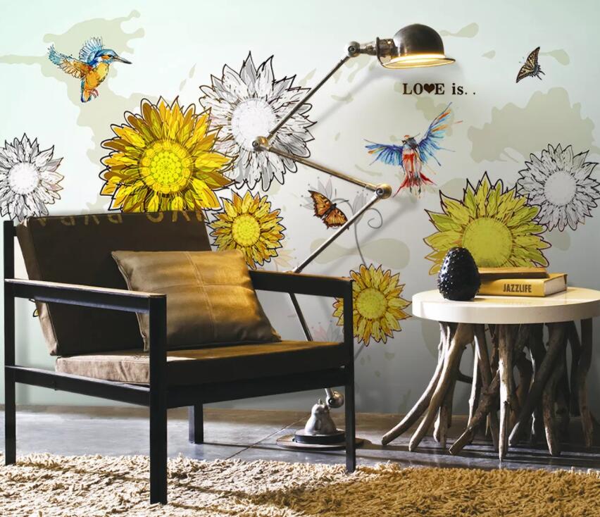 3D Sunflower 1376 Wall Murals Wallpaper AJ Wallpaper 2