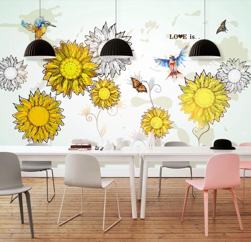 3D Sunflower 1376 Wall Murals Wallpaper AJ Wallpaper 2
