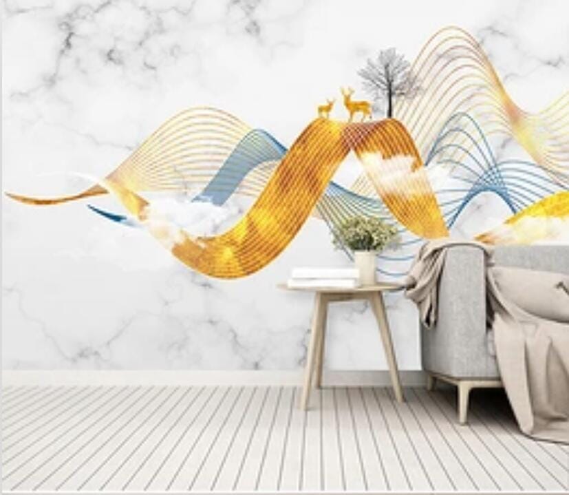 3D Golden Wave 2340 Wall Murals Wallpaper AJ Wallpaper 2