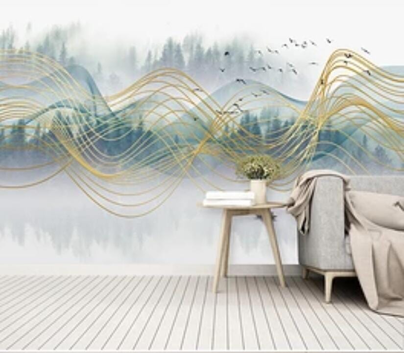 3D Golden Wave 2290 Wall Murals Wallpaper AJ Wallpaper 2