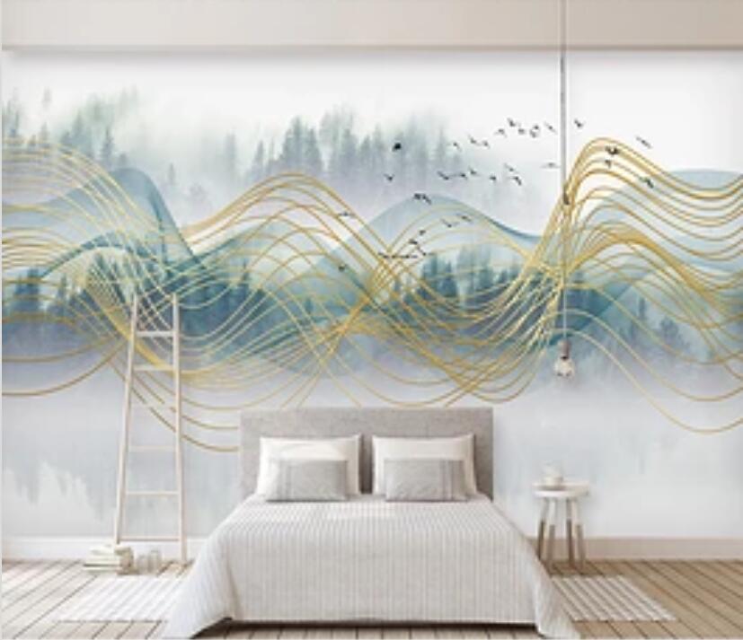 3D Golden Wave 1055 Wall Murals Wallpaper AJ Wallpaper 2