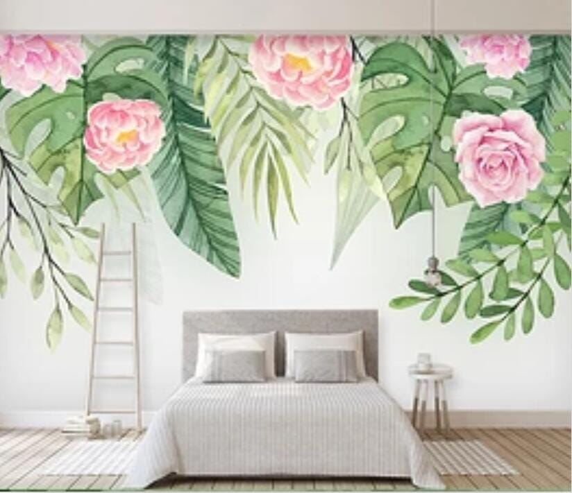 3D Green Leaf Flower 1967 Wall Murals Wallpaper AJ Wallpaper 2