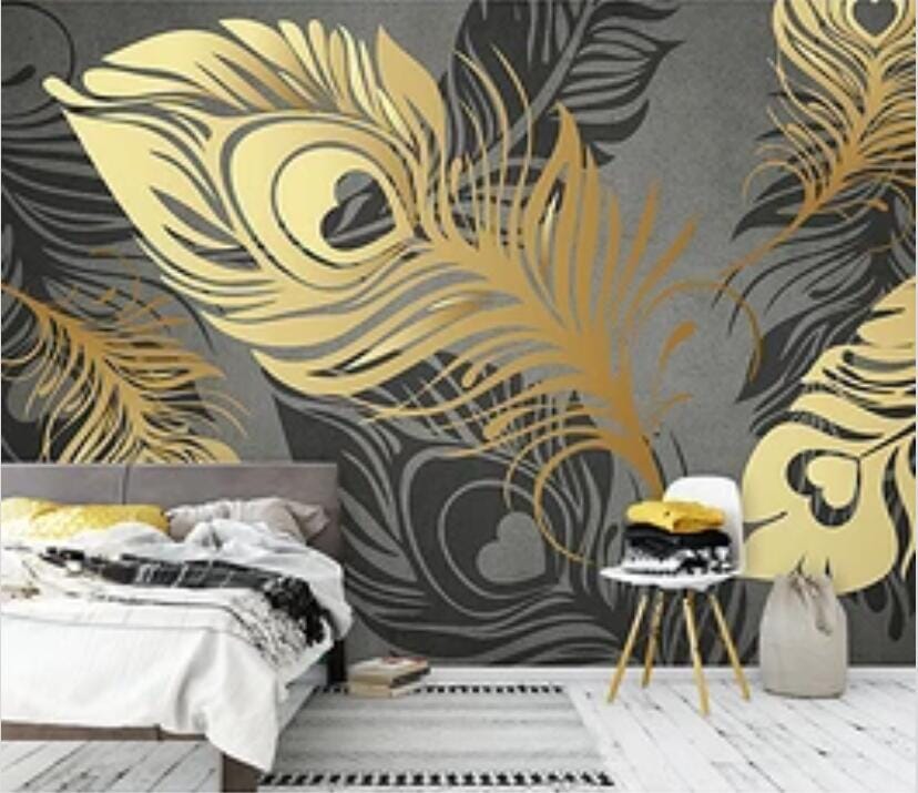 3D Golden Feather 1947 Wall Murals Wallpaper AJ Wallpaper 2