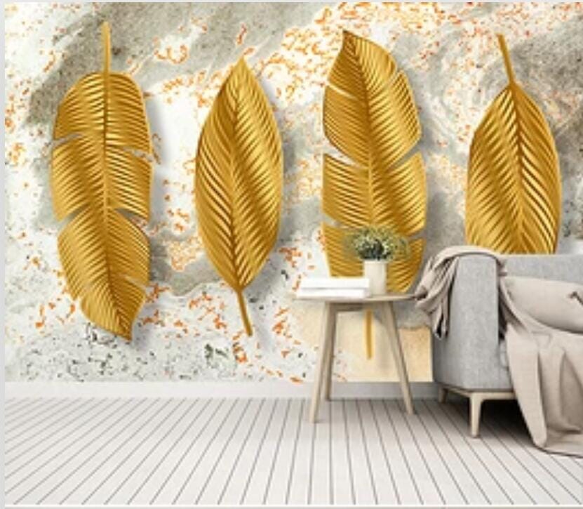 3D Golden Leaves 1923 Wall Murals Wallpaper AJ Wallpaper 2