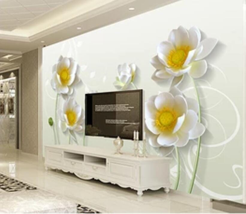 3D White Flowers1408 Wall Murals Wallpaper AJ Wallpaper 2