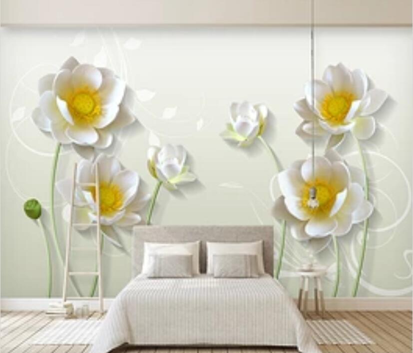 3D White Flowers 008 Wall Murals Wallpaper AJ Wallpaper 2