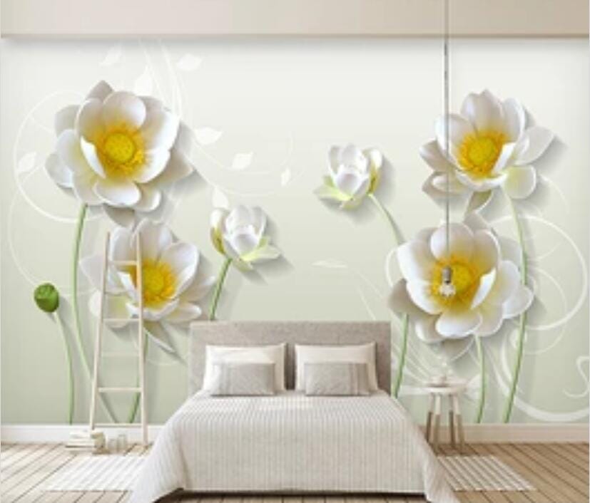 3D White Flowers1408 Wall Murals Wallpaper AJ Wallpaper 2