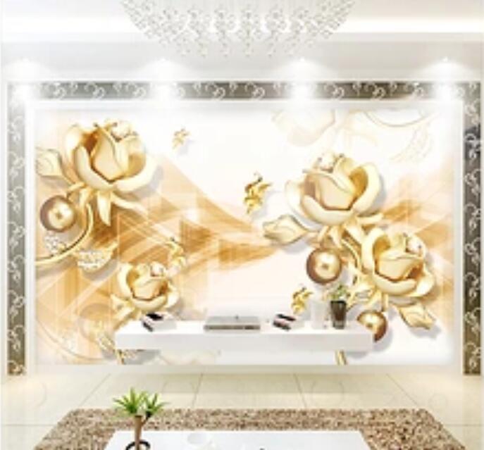 3D Golden Flowers 1139 Wall Murals Wallpaper AJ Wallpaper 2