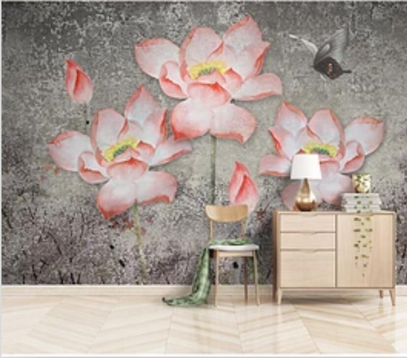 3D Lotus Butterfly 1864 Wall Murals Wallpaper AJ Wallpaper 2