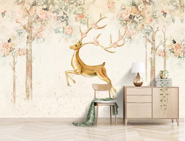 3D Jump Deer 2140 Wall Murals Wallpaper AJ Wallpaper 2