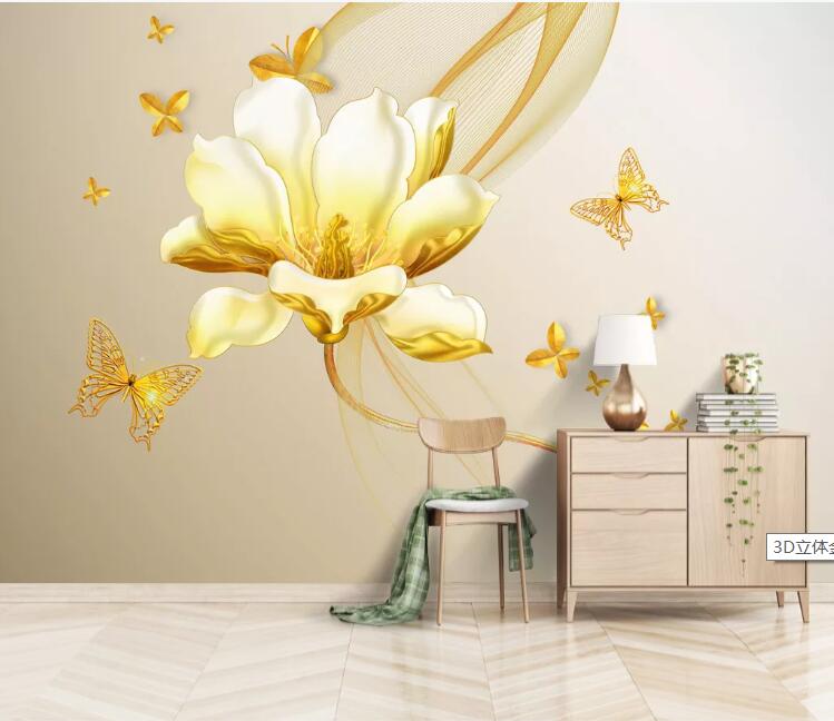 3D Golden Flowers 720 Wall Murals Wallpaper AJ Wallpaper 2