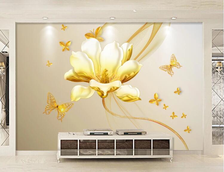3D Golden Flowers 720 Wall Murals Wallpaper AJ Wallpaper 2
