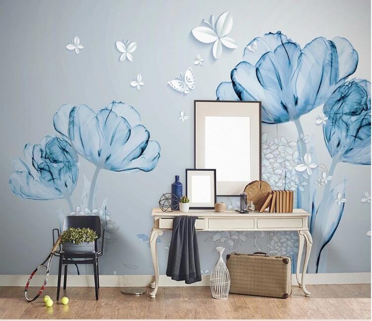 3D Blue Petals 1932 Wall Murals Wallpaper AJ Wallpaper 2