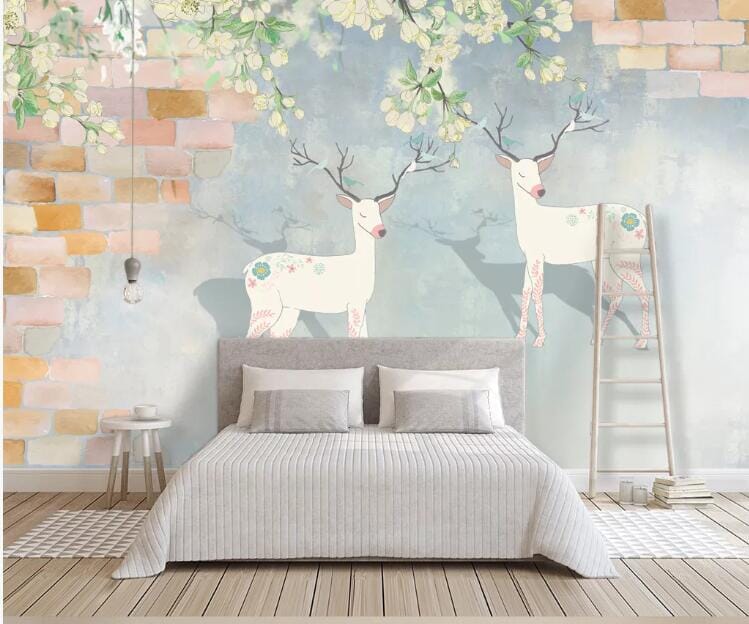 3D Deer Flower 1748 Wall Murals Wallpaper AJ Wallpaper 2