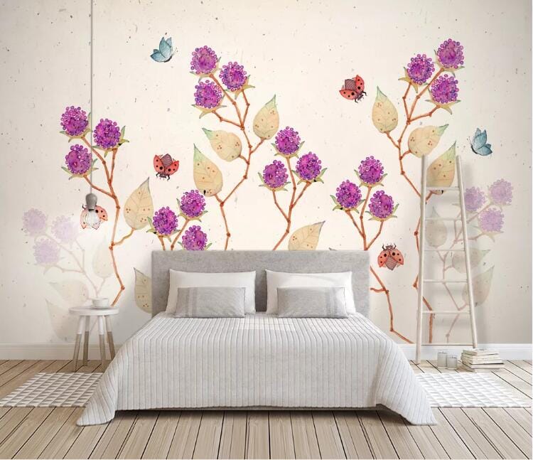 3D Purple Flowers 1745 Wall Murals Wallpaper AJ Wallpaper 2