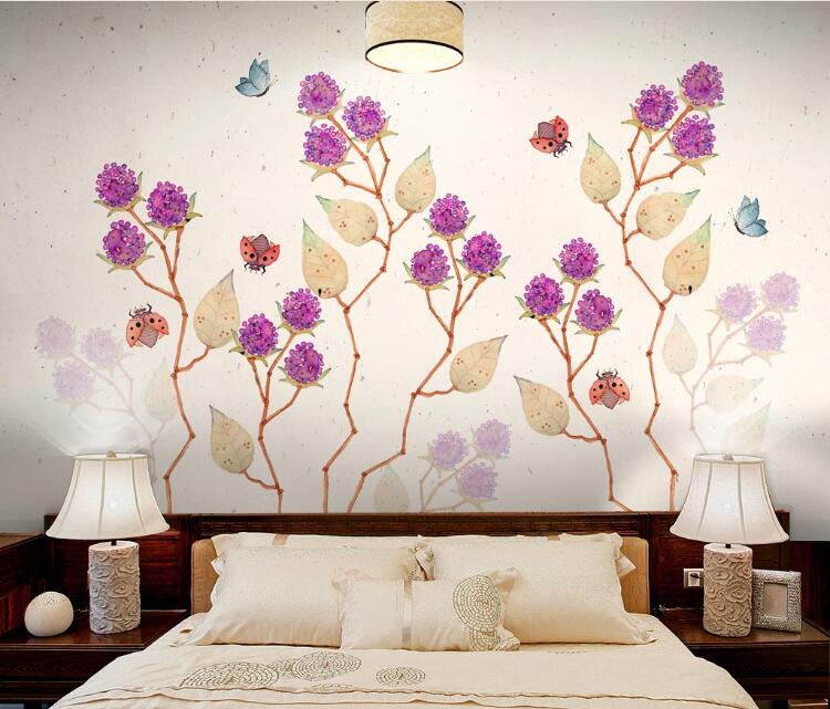 3D Purple Flowers 367 Wall Murals Wallpaper AJ Wallpaper 2